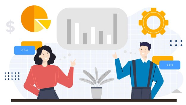 Dos personas están explicando sobre el diagrama de aumento de negocios en la oficina