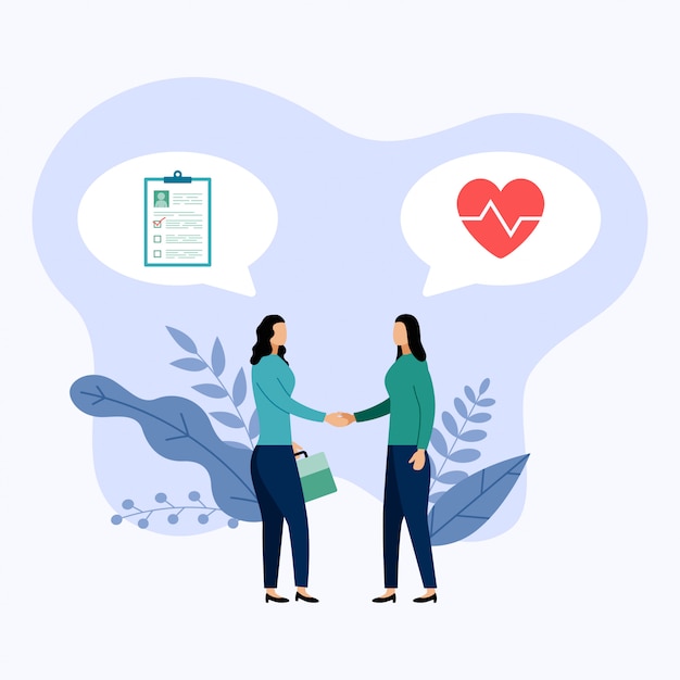 Dos personas hablan sobre protección de la salud,