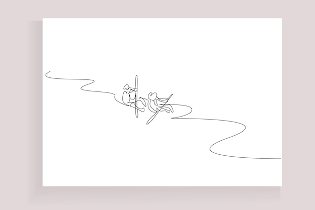 dos personas haciendo deporte de adrenalina con un concepto de estilo de dibujo de bote en canoa