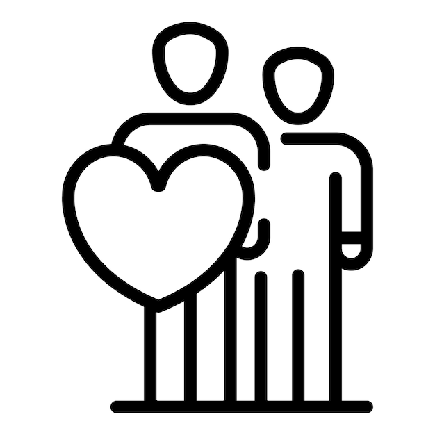 Dos personas y un icono de corazón Contorno de dos personas y un icono de vector de corazón para diseño web aislado sobre fondo blanco