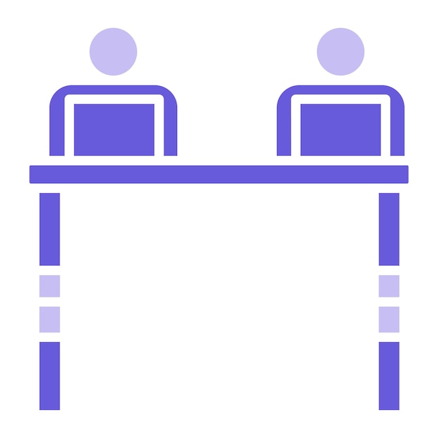 dos personas se sientan en una mesa con un letrero púrpura y azul que dice la cita de la palabra
