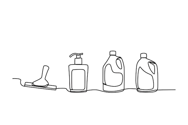 Dos piezas de detergente y limpiacristales Suministros de limpieza dibujo oneline