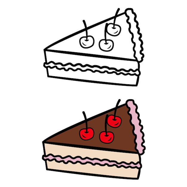Dos piezas de pastel de cerezas y chocolate