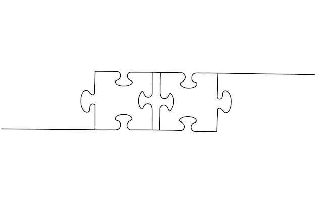 Dos piezas de rompecabezas conectadas de una línea continua dibujadas Elemento de rompecabeo Ilustración vectorial
