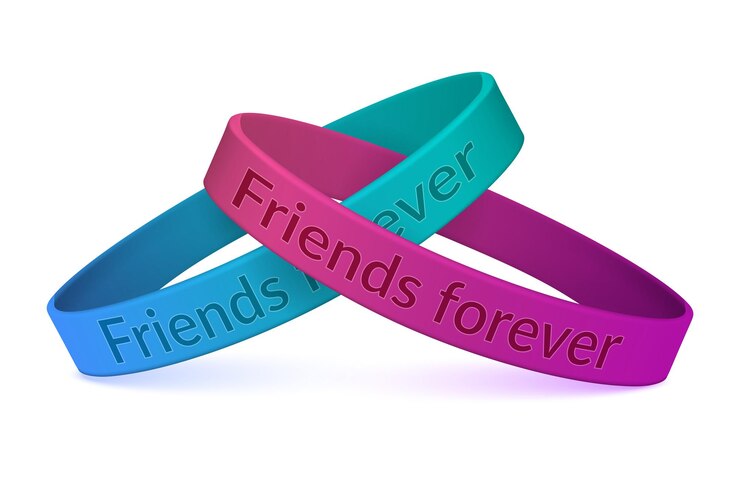 Vector dos pulseras de pulseras interconectadas de amistad unisex de silicona colorida imagen de primer plano realista con amigos para siempre ilustración de declaración