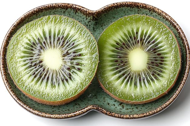 Dos rebanadas de kiwi aisladas sobre un fondo blanco