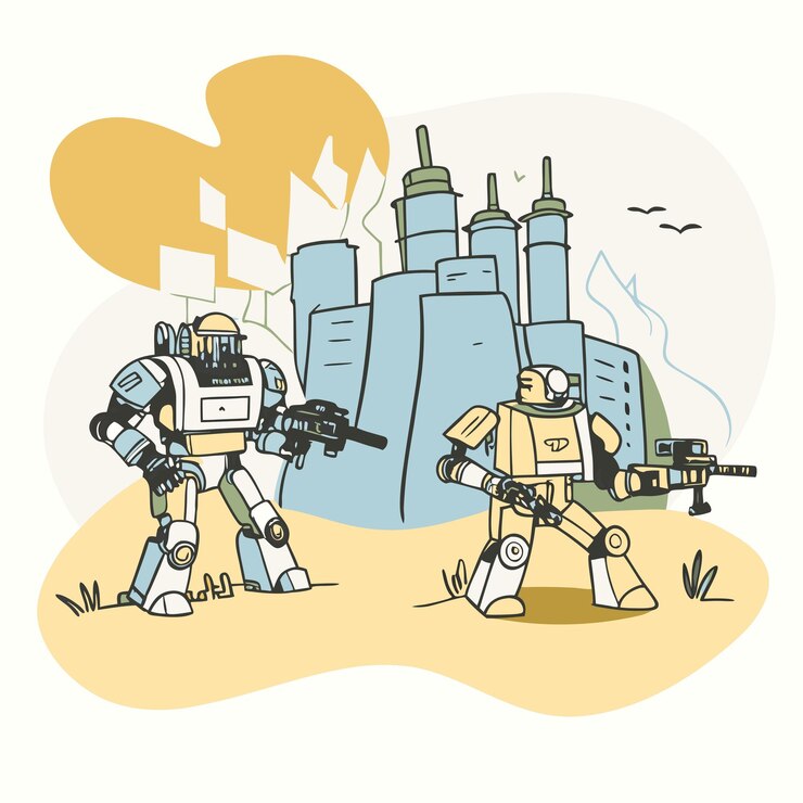 Vector dos robots robot con uno siendo gund y uno de ellos tiene un dibujo de un robot en él