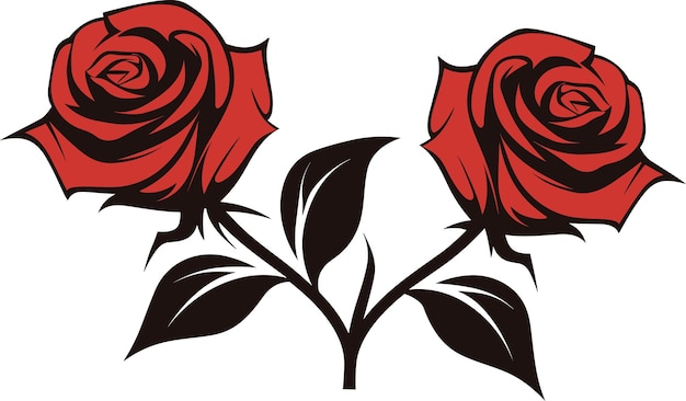 dos rosas ilustración vectorial en fondo aislado dos rosas para pegatinas y arte de pared