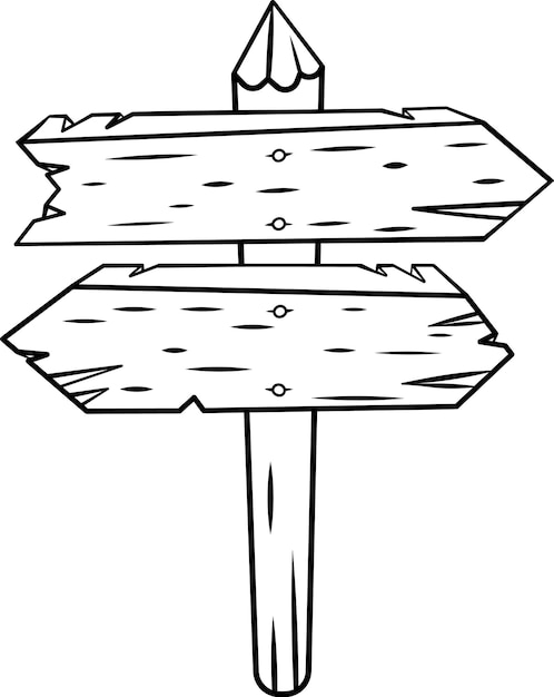 Dos señales de flecha de madera desgastadas que apuntan en direcciones opuestas están unidas a un poste con un lápiz en la parte superior creando una herramienta de orientación simple pero efectiva