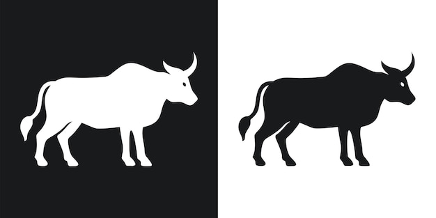 Dos siluetas de un toro en un fondo blanco y negro para la marca y el diseño