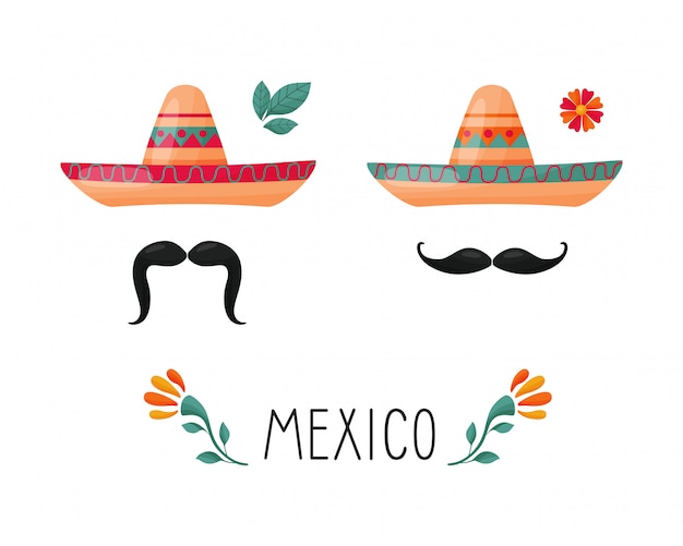 Vector dos sombreros con bigote, mexico