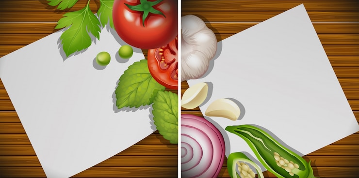 Vector dos tablas con ingredientes frescos