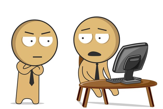 Dos trabajadores en la oficina, un trabajador trabaja en la computadora.