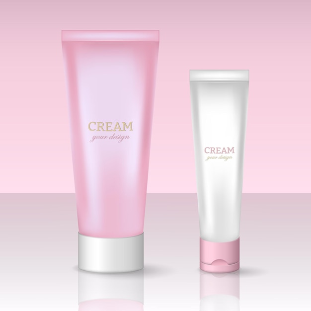 Dos tubos de crema 3d en estilo rosa y blanco Maqueta de productos para el cuidado de la piel para el diseño del logotipo