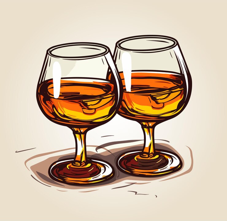 Vector dos vasos de coñac sobre la mesa simple vector icono ilustración