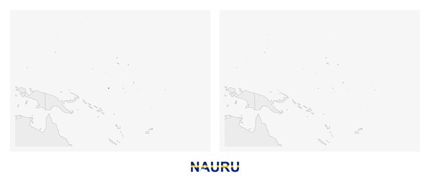 Dos versiones del mapa de Nauru con la bandera de Nauru y resaltadas en gris oscuro