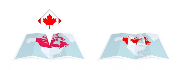 Dos versiones de un mapa plegado de Canadá