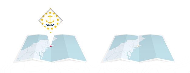 Dos versiones de un mapa plegado de Rhode Island