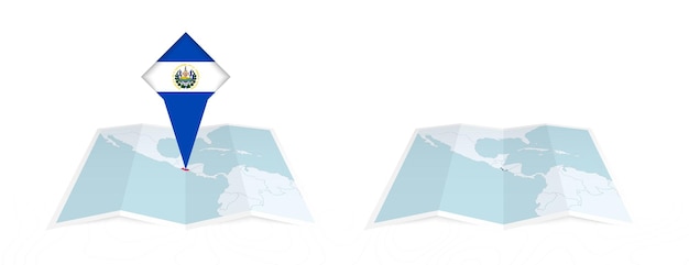 Dos versiones de un mapa plegado de El Salvador