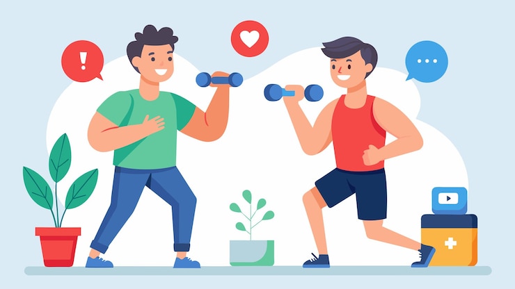 Vector dos vloggers de salud comparan sus ejercicios favoritos de bajo impacto debatiendo cuál es el más eficaz