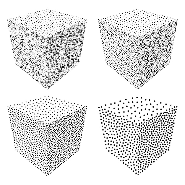 Dotwork Halftone Vector Cubo Icono Estilo Tatuaje Ilustración Vectorial