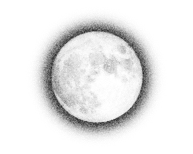 Dotwork Luna noche fondo Ruido negro punteado puntos satélite Vector punteado