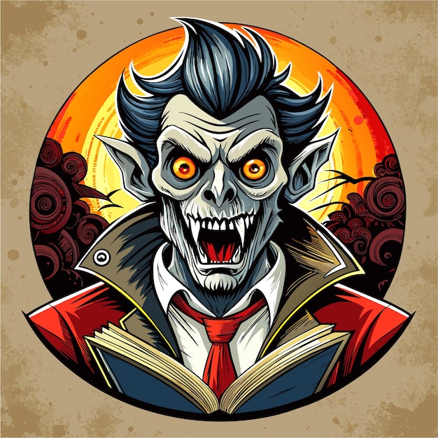 Drácula Frankenstein monstruo zombi vampiro dibujado a mano personaje de dibujos animados pegatina concepto de icono