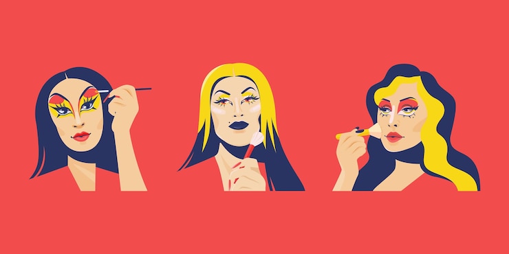 Vector drag queens aplica maquillaje de retratos vectoriales