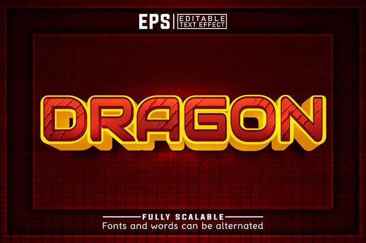 Vector dragon 3d efecto de texto editable