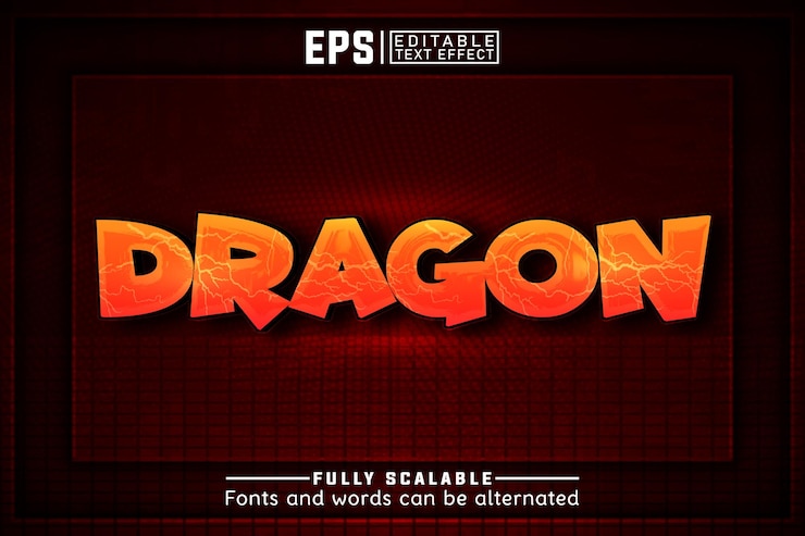 Vector dragon 3d efecto de texto editable