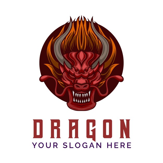 Dragon Angry Head Logo Design Vector Plantilla de mascota