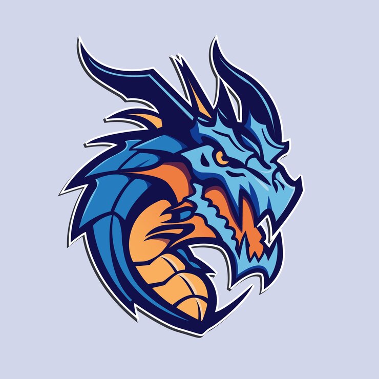 Un dragón azul con cola amarilla.