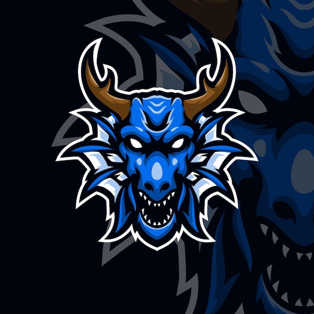 Dragón azul mascota logo esport premium vector