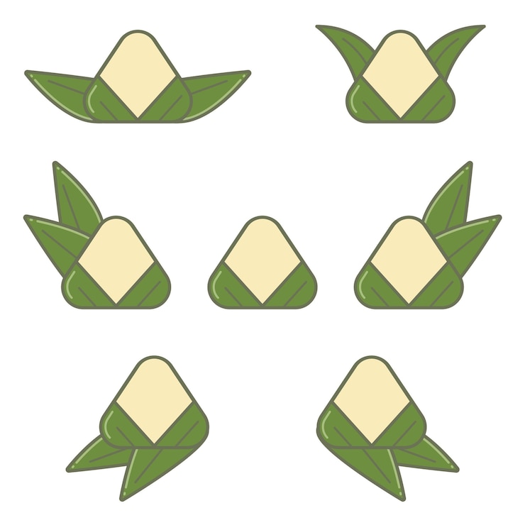 Vector dragon boat festival rice dumpling zongzi colección de diseño plano