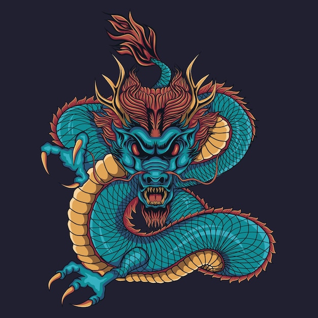 dragón chino azul