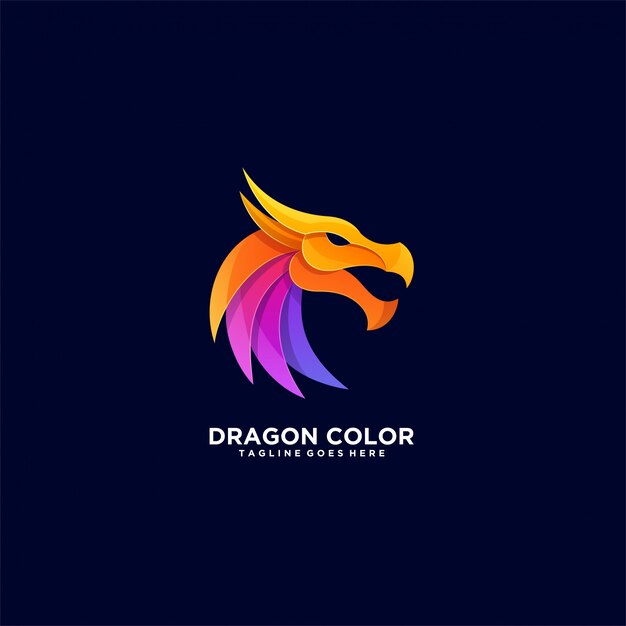 Dragon color awesome pose ilustración logo.