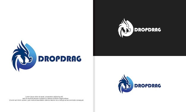 Dragón combinado con ilustración de diseño de logotipo de gota de agua