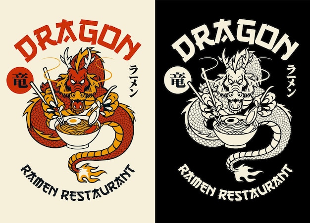 Dragón come fideos ramen