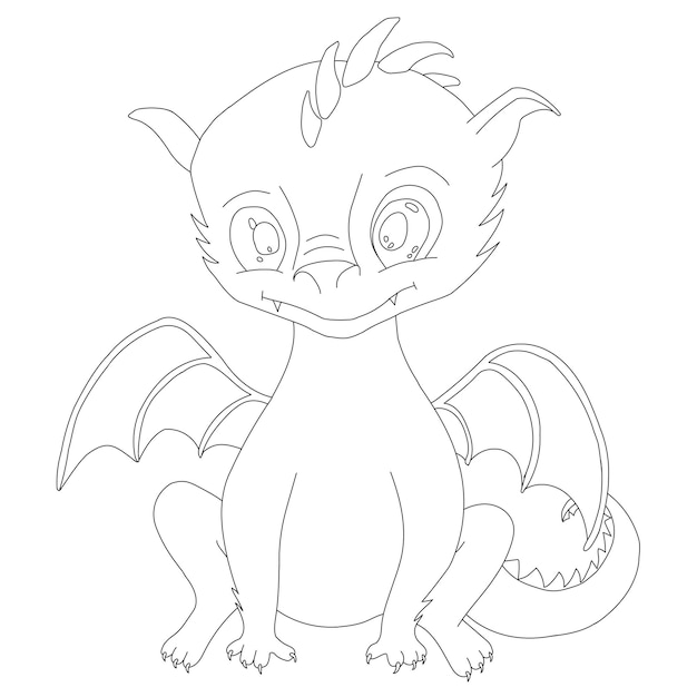 Dragón de dibujos animados lindo para niños libro para colorear ilustración vectorial