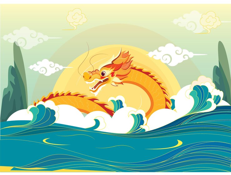 El dragón dorado surgiendo del mar
