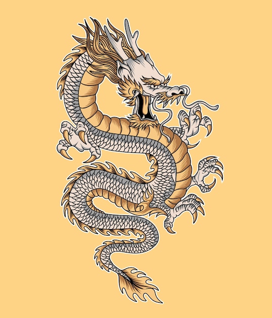 Un dragón con un fondo amarillo.