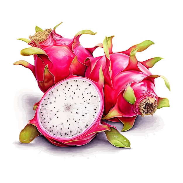 Vector dragon fruit acuarela clipart fondo blanco