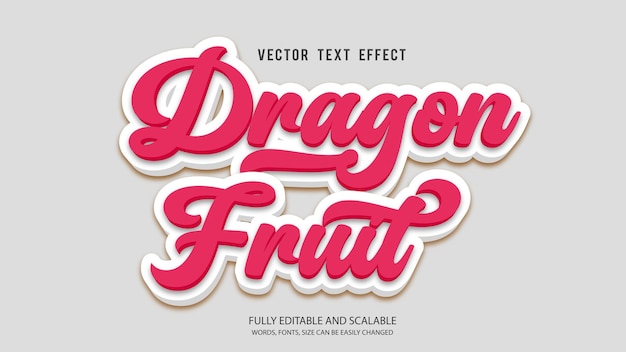 Dragon Fruits Plantilla de vector de efecto de texto editable 3d con fondo lindo