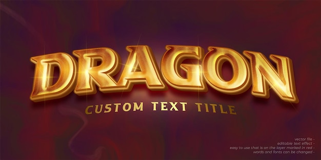 Dragon gold 3d estilo fuerte efecto de fuente editable