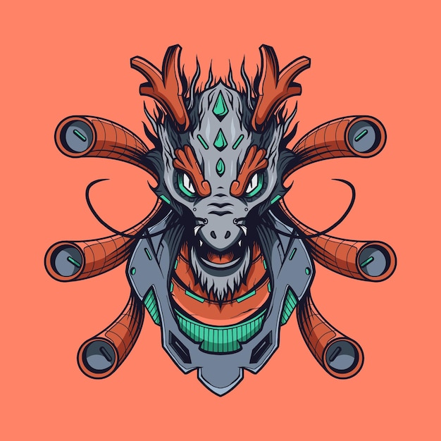 Dragón gris con seis colas