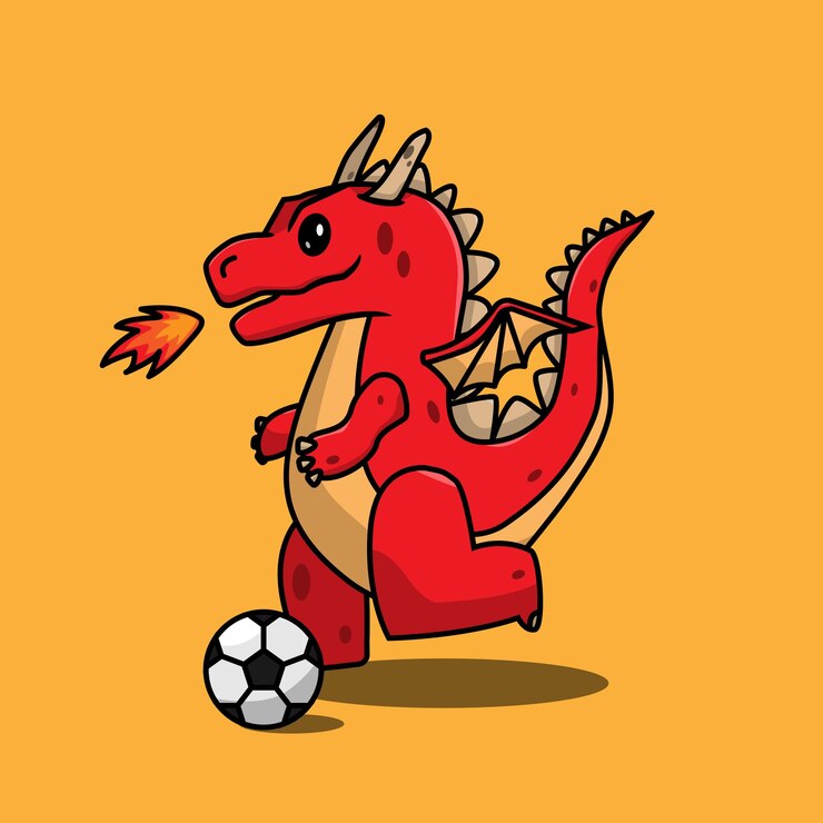 Dragón jugando al fútbol