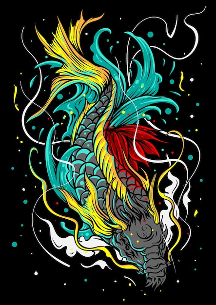 Dragón koi cabeza koi ilustración vector arte