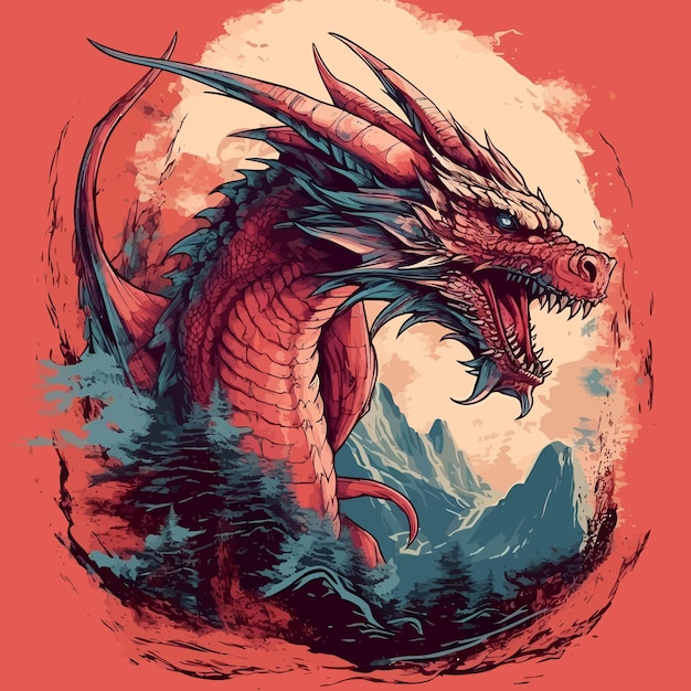 El dragón legendario en diseño de mascota en estilo ilustrativo