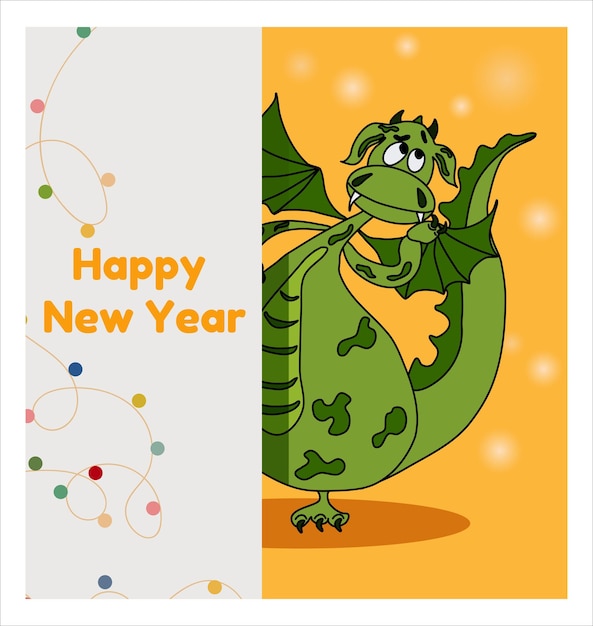 Vector un dragón lindo se asoma desde la esquina y te desea un feliz año nuevo