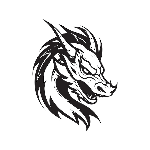 Dragon logo concepto blanco y negro color dibujado a mano ilustración